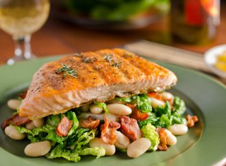 Pesto pasta with broccoli and salmon